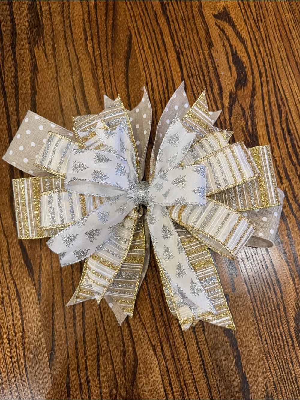 Elegant White and Gold Holiday Bow - Decorative Home Accent